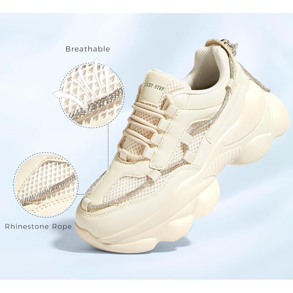 Women's 90s Chunky Sneakers Rope Platform Casual Thick Rave Walking Shoes Beige - Picture 3 of 9